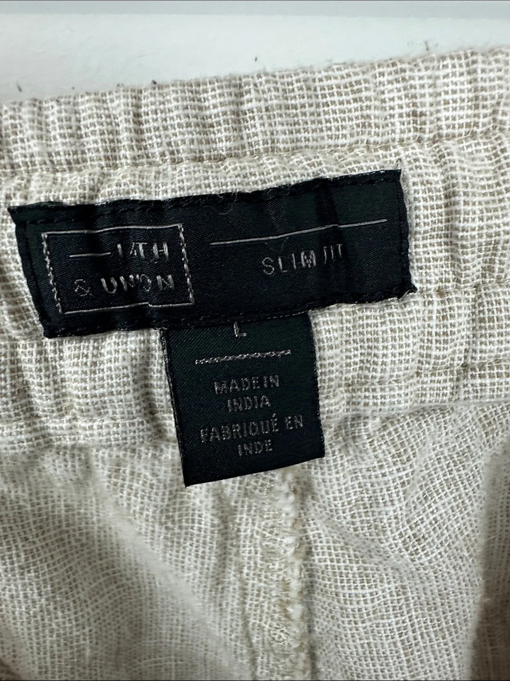 14th & Union Elastic Waist Linen Blend Trim Fit Pants Sz L